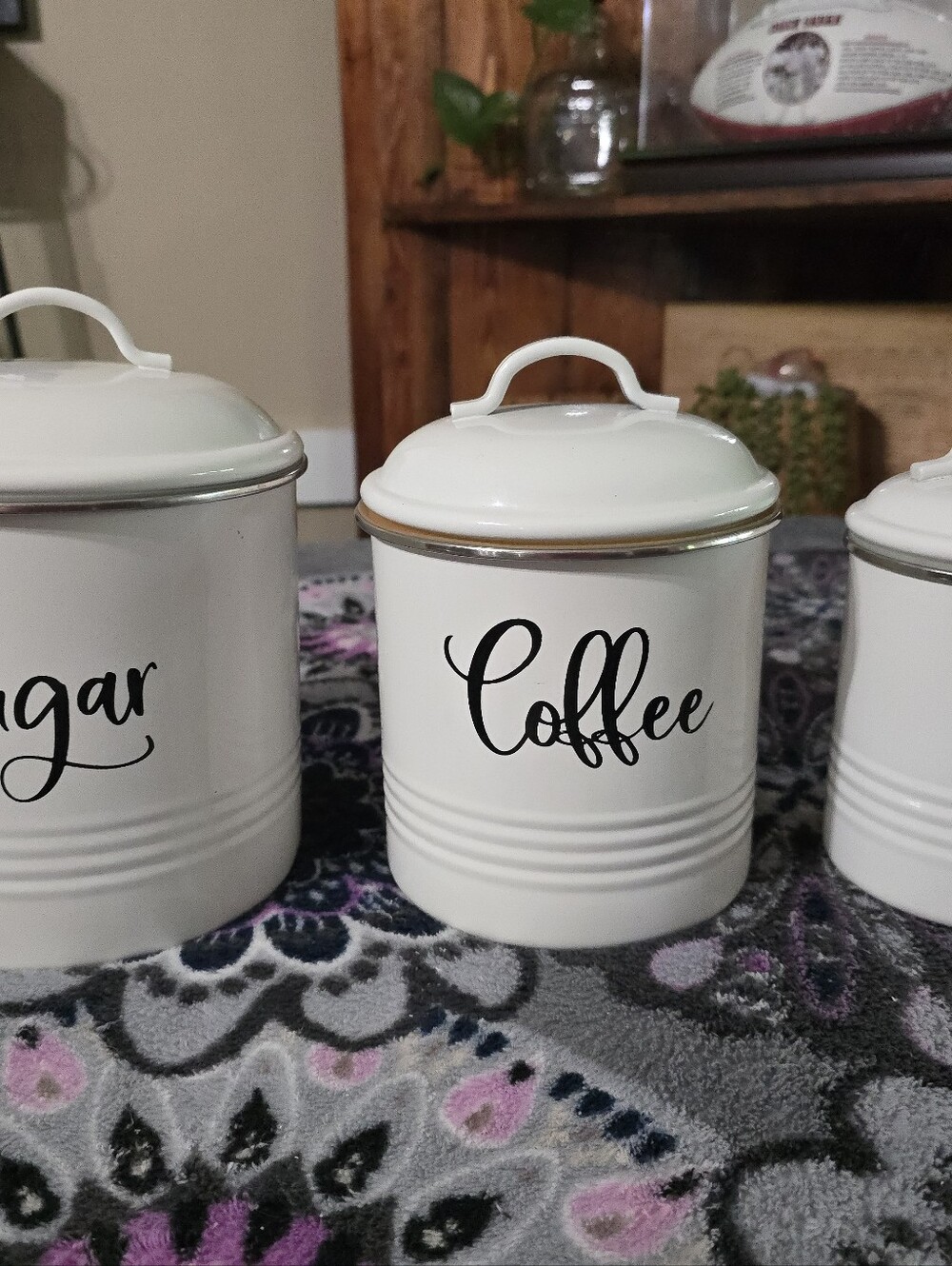 3-Piece White Metal Kitchen Canister Set Sugar Coffee Tea Farmhouse